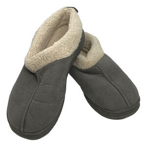 Mens Fuzzy House Slippers Gray Size M 9-10 Warm Cozy Comfort Fleece Rubber Soles